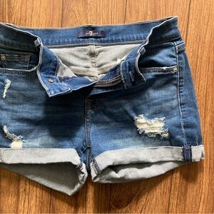 7 For All Mankind Medium Blue Ripped Jean Shorts